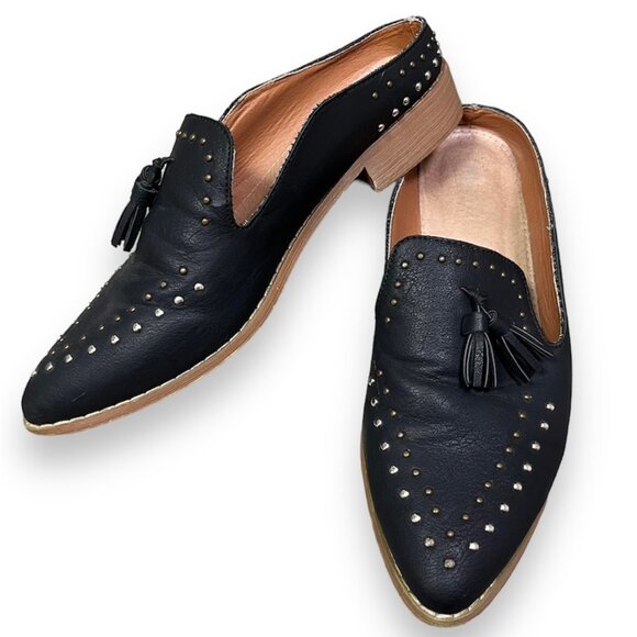Mi.iM Buckle Pointed Toe Slide On Heeled Mules Black Leather Size 8 - Picture 1 of 11